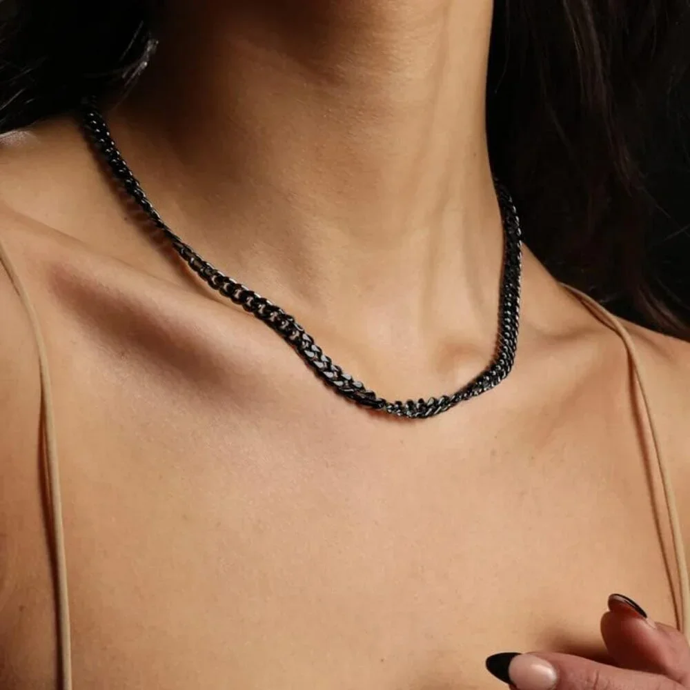 Men's 7mm Width Steel Black 18K Gold Plated Cuban Durable Hip Hop Chain Jewelry